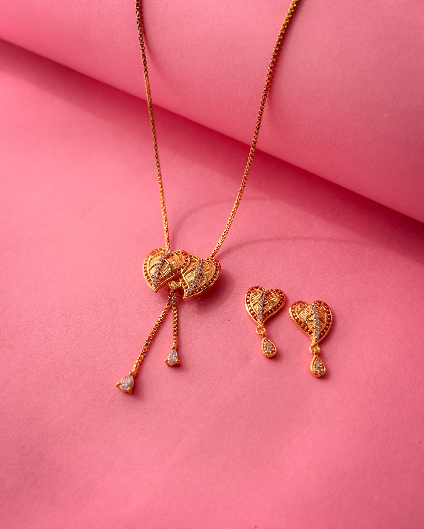 Antique Gold Heart Pendant Set with Dangling Charms