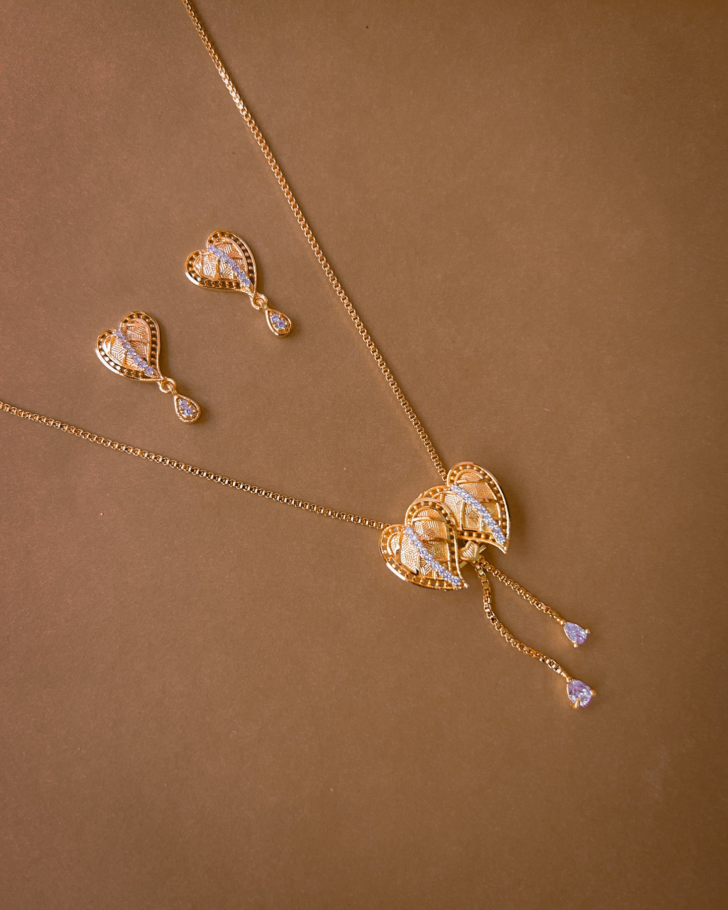 Antique Gold Heart Pendant Set with Dangling Charms