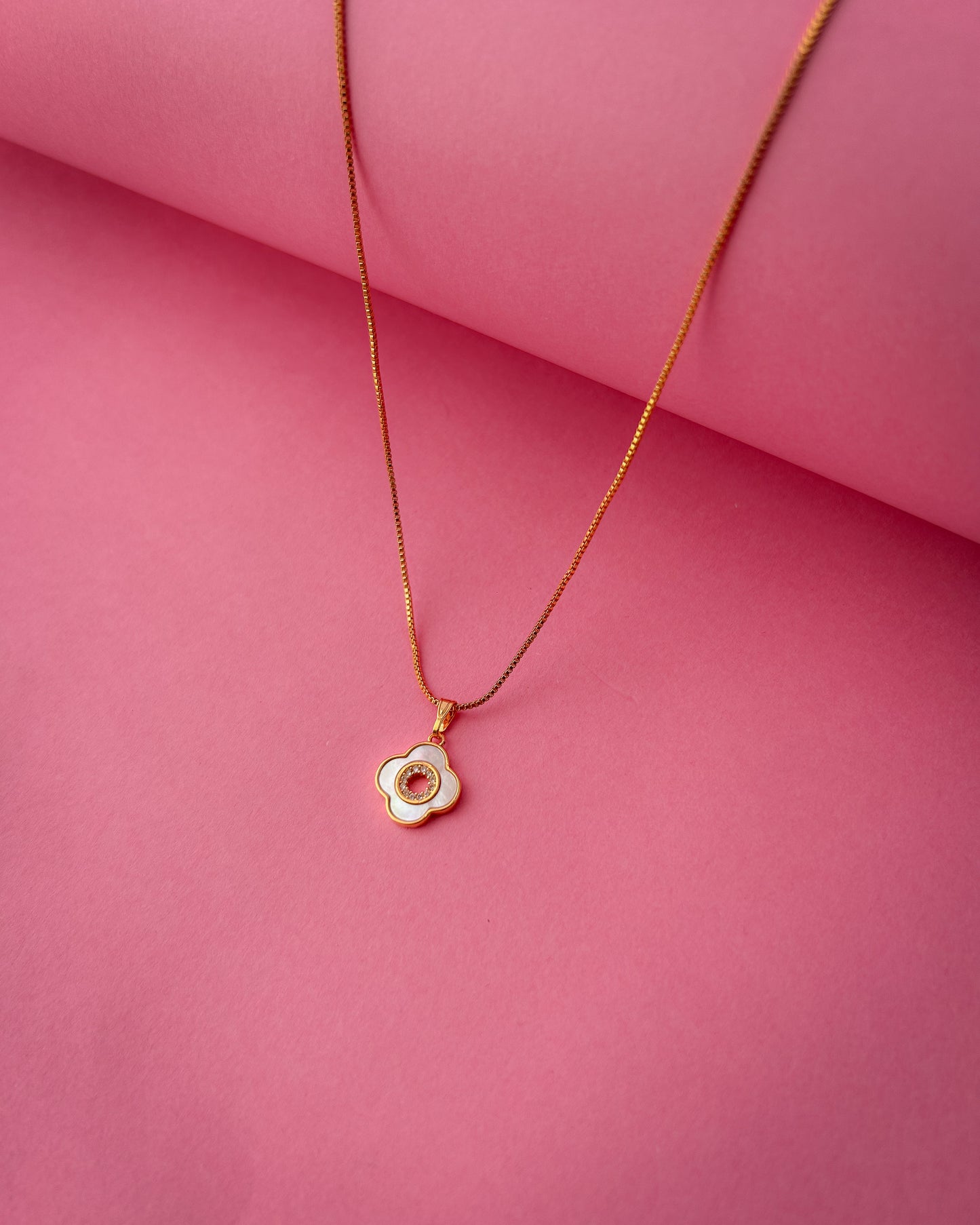 Gold Floral Pendant Necklace with Center Stone for Women