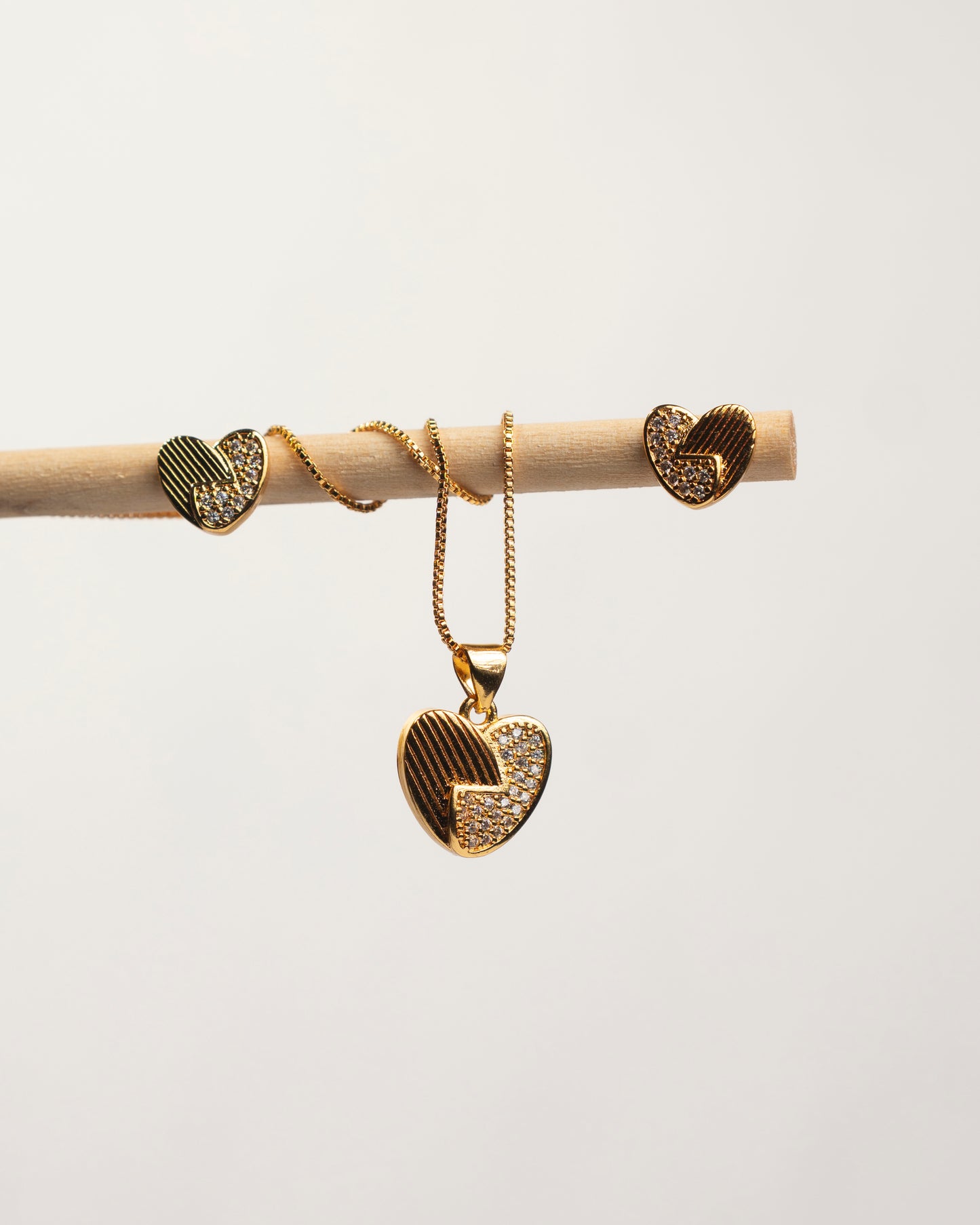 Gold Plated Heart Pendant Necklace and Earrings Set for Women
