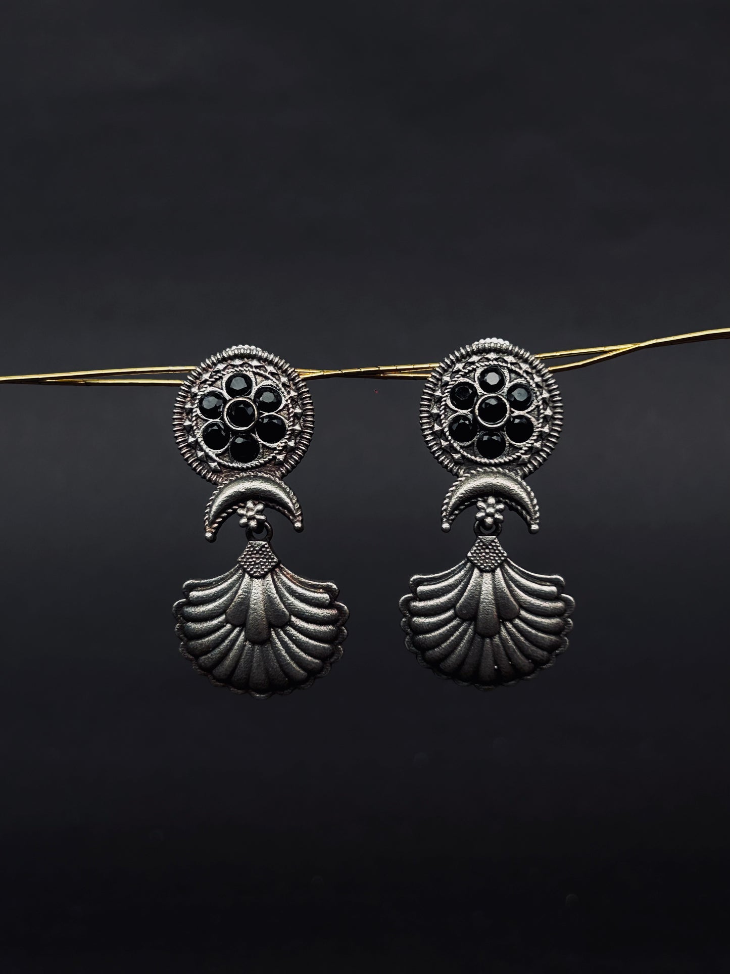 Moon Flora Silver Look alike Oxidized earrings