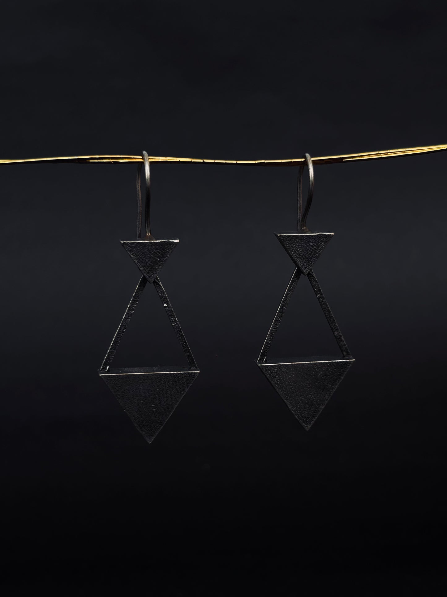 Tricone oxidized drop earrings