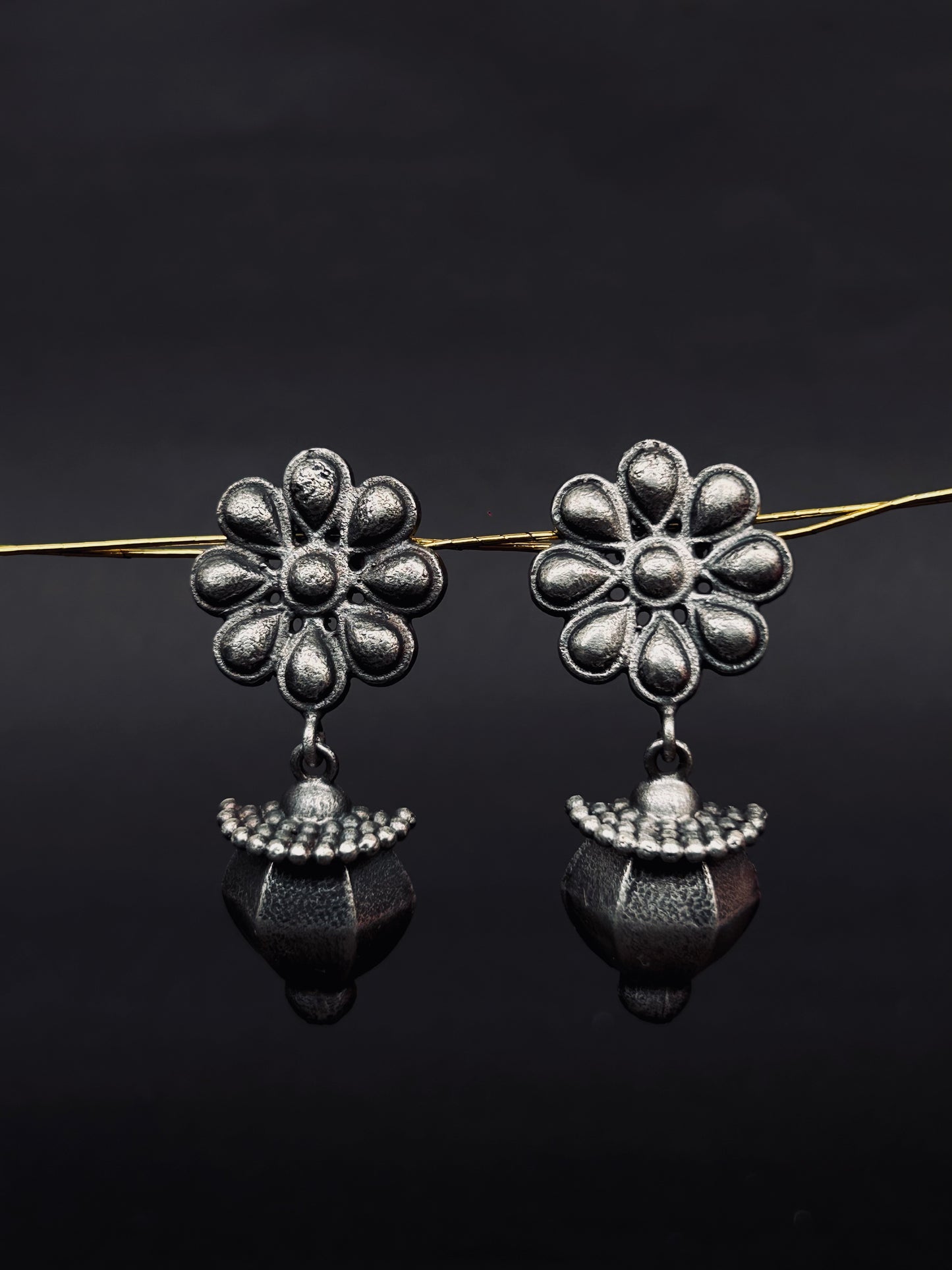 Flora Bell shaped oxidized earrings