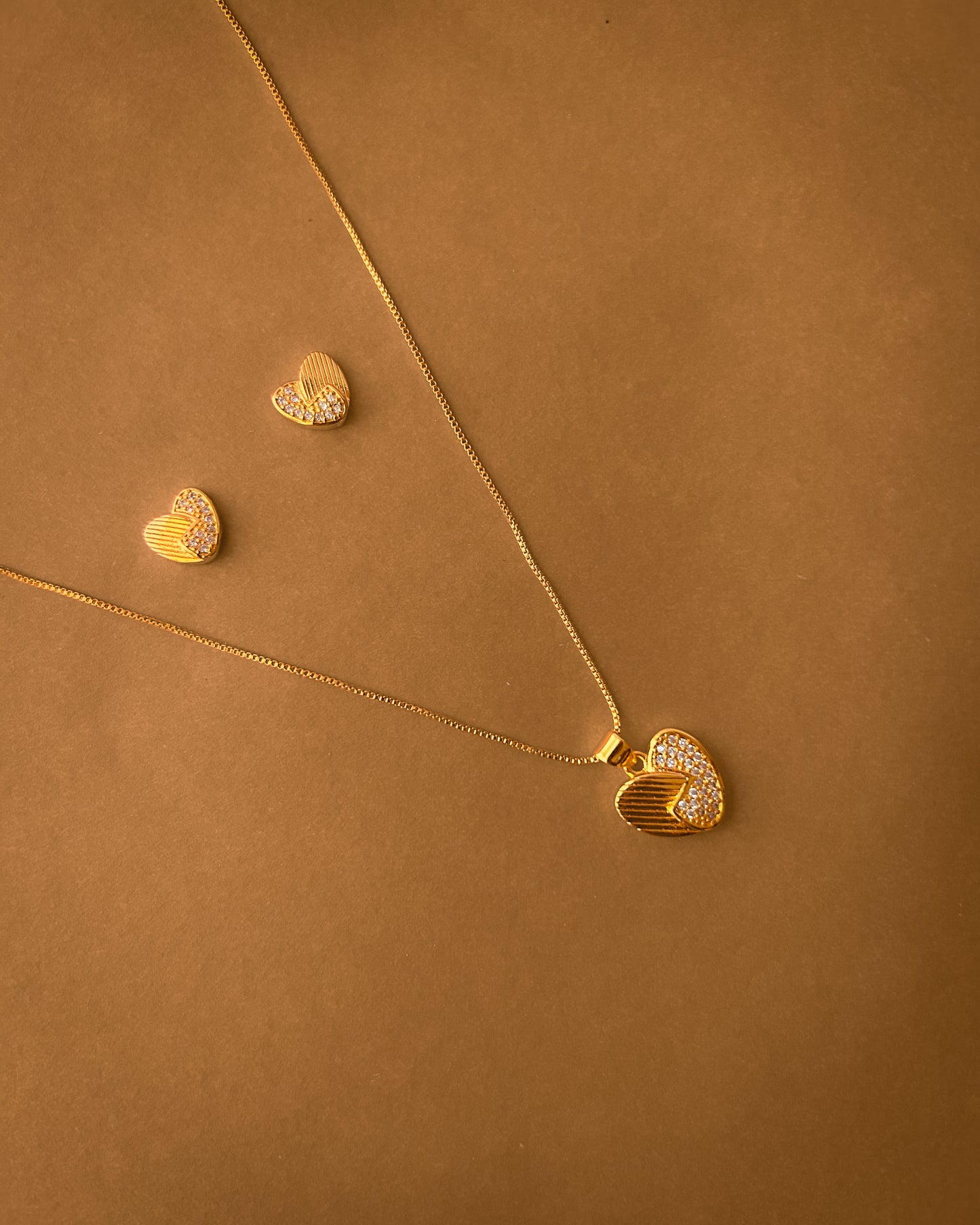 Gold Plated Heart Pendant Necklace and Earrings Set for Women