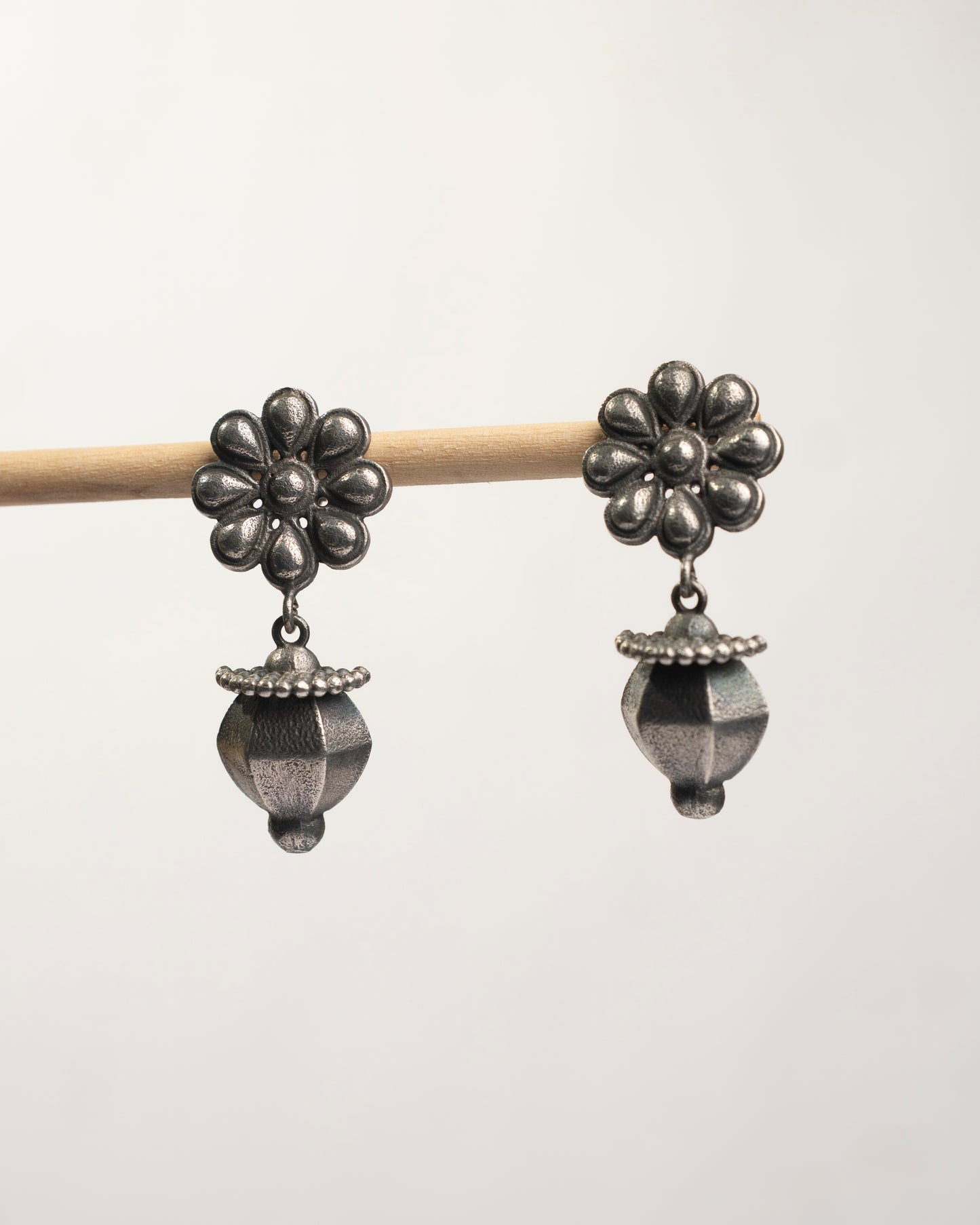 Flora Bell shaped oxidized earrings