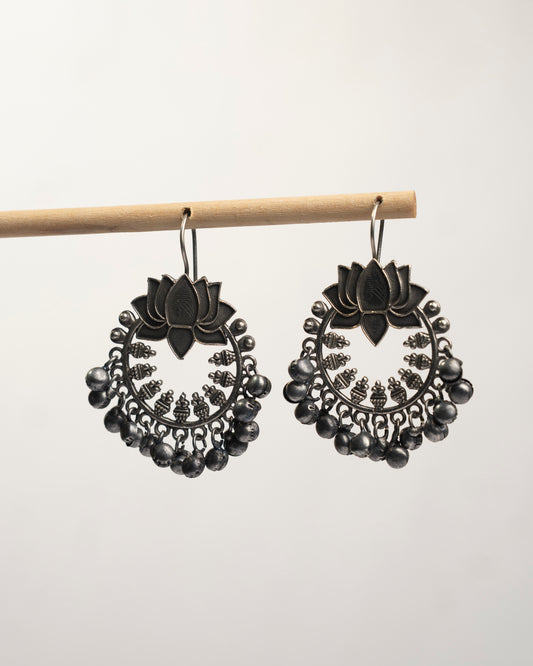 Padma Oxidized Silver look alike Chand Bali Earrings