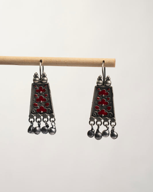 Flower art oxidized jhumka earrings