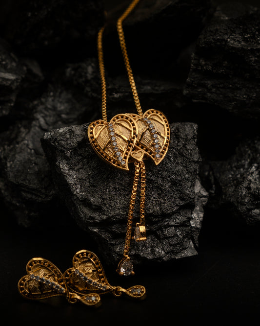 Antique Gold Heart Pendant Set with Dangling Charms