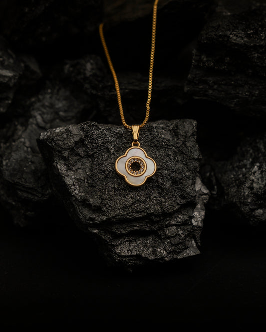 Gold Floral Pendant Necklace with Center Stone for Women