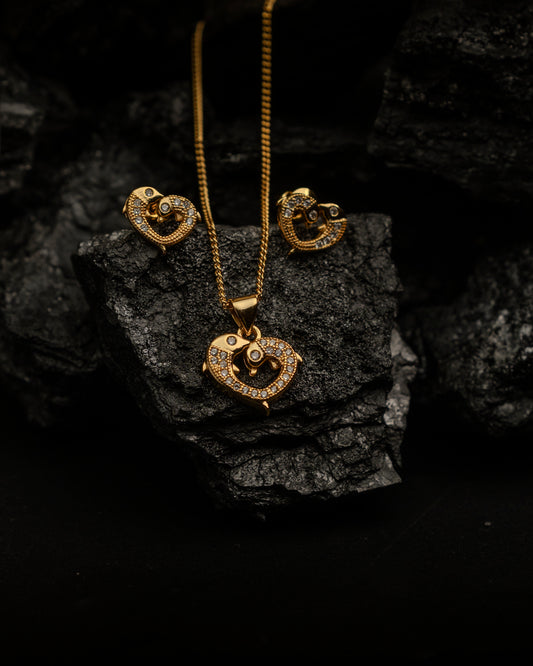 Gold Plated Heart Pendant Necklace and Earrings Set for Women