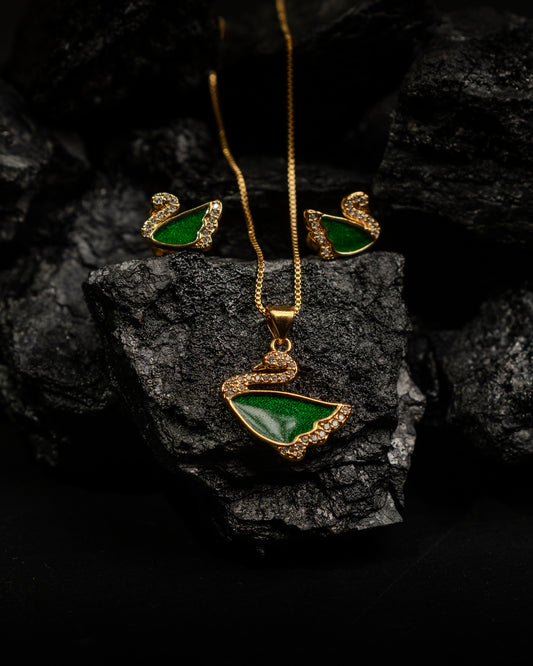 Gold plated - Green Swan Pendant for women and girls