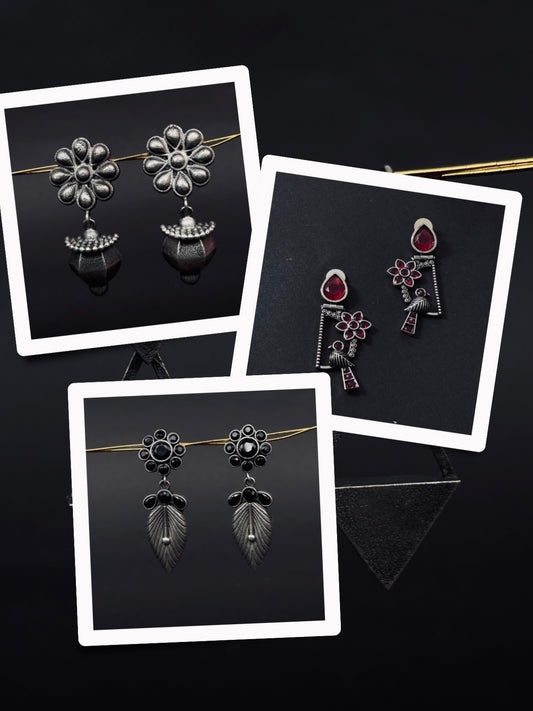 Trendy Oxidised Earrings Gift Set – 3 Unique Designs in One Combo(A2)
