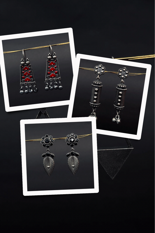 Trendy Oxidised Earrings Gift Set – 3 Unique Designs in One Combo(A10)