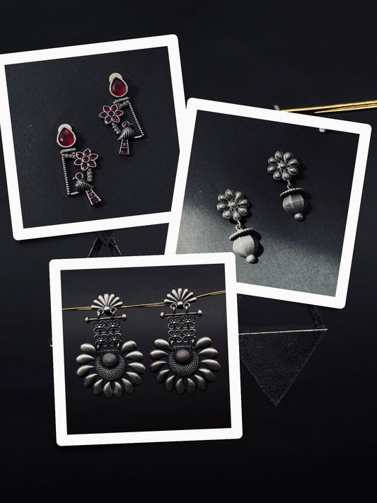 Trendy Oxidised Earrings Gift Set – 3 Unique Designs in One Combo(A11)