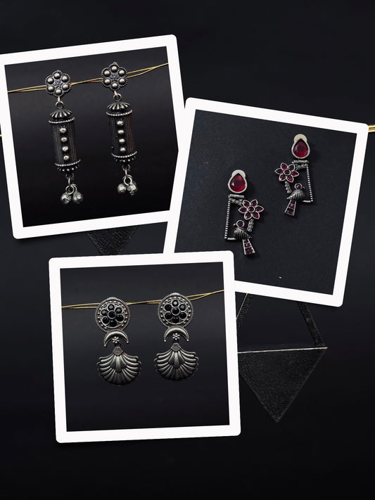 Trendy Oxidised Earrings Gift Set – 3 Unique Designs in One Combo(A3)