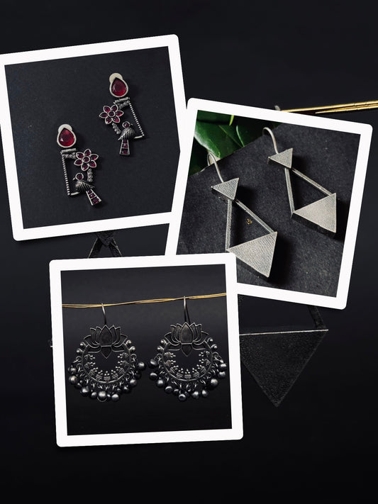 Trendy Oxidised Earrings Gift Set – 3 Unique Designs in One Combo(A6)