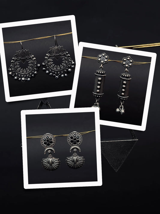 Trendy Oxidised Earrings Gift Set – 3 Unique Designs in One Combo(A8)