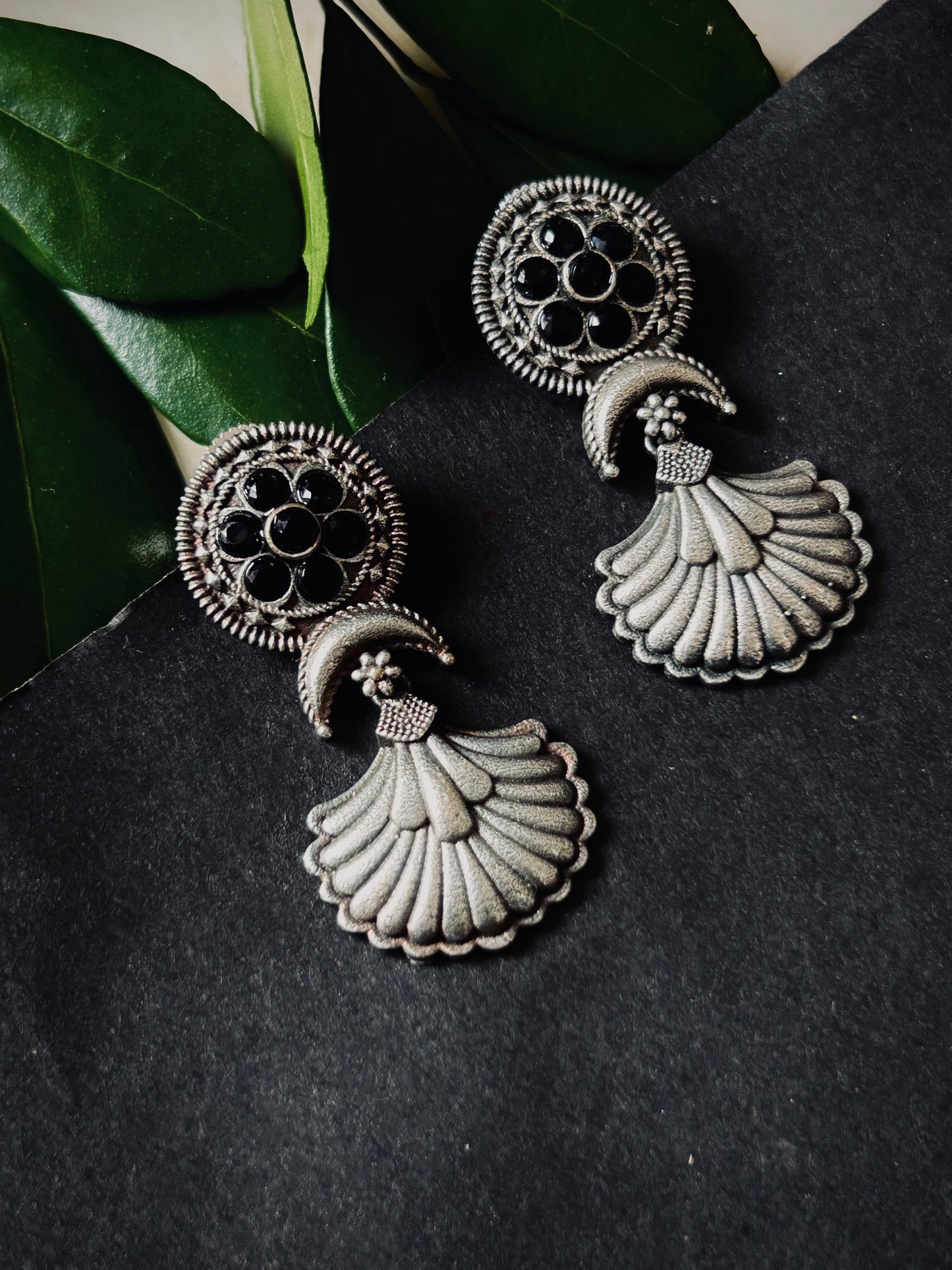 Moon Flora Silver Look alike Oxidized earrings