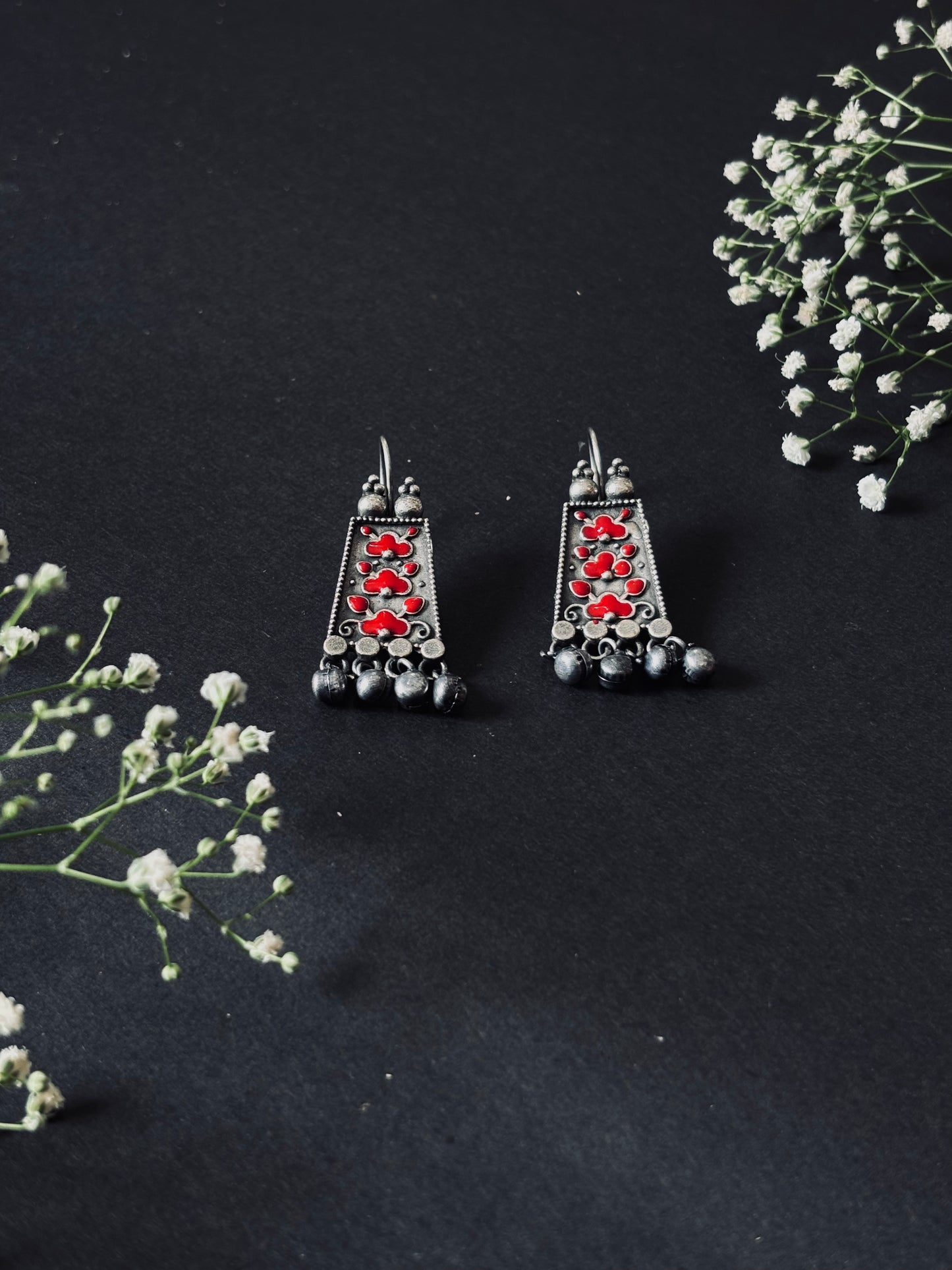 Flower art oxidized jhumka earrings