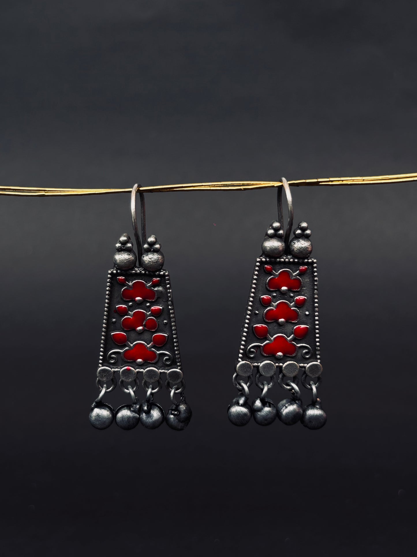 Flower art oxidized jhumka earrings