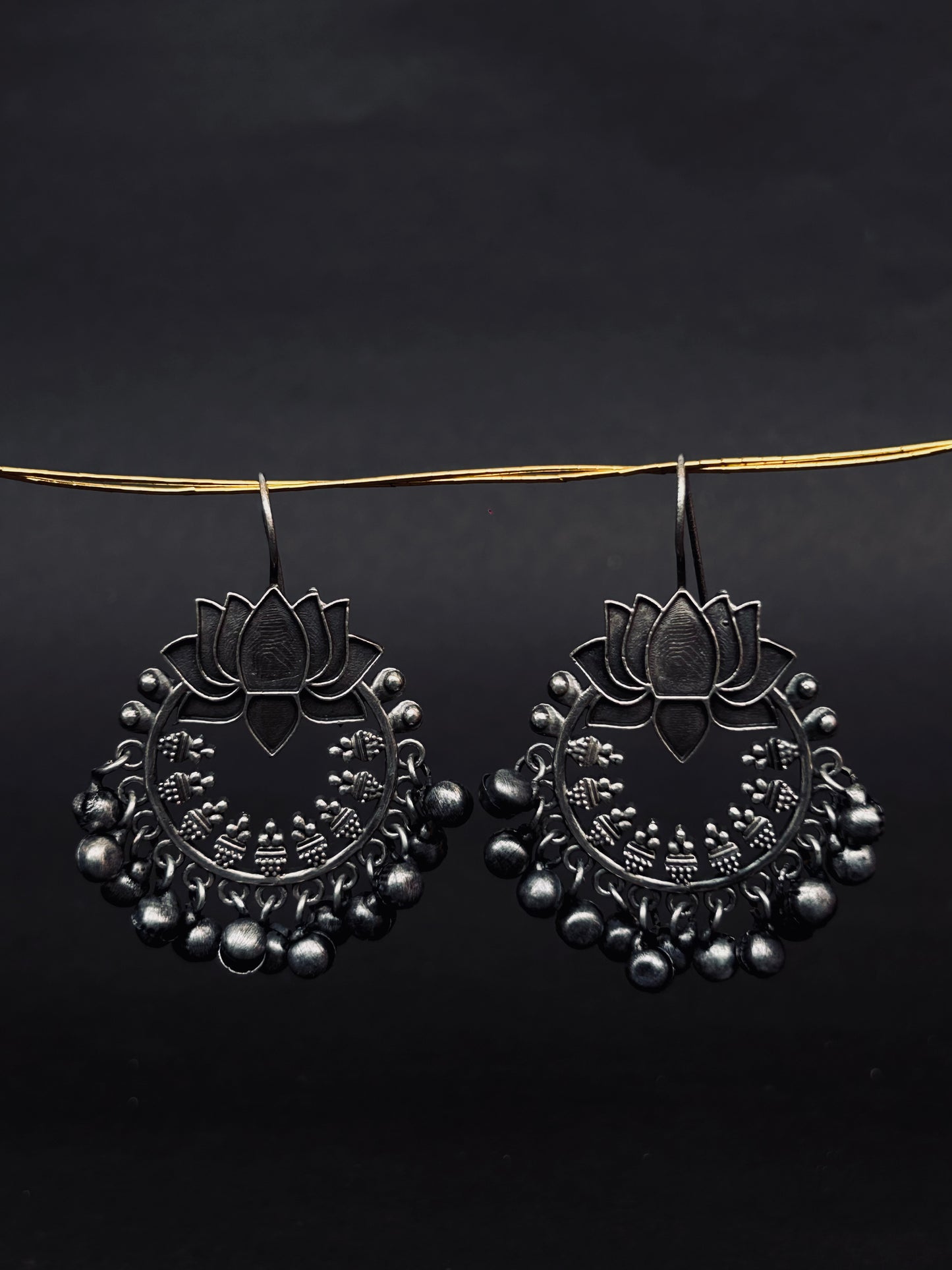 Padma Oxidized Silver look alike Chand Bali Earrings