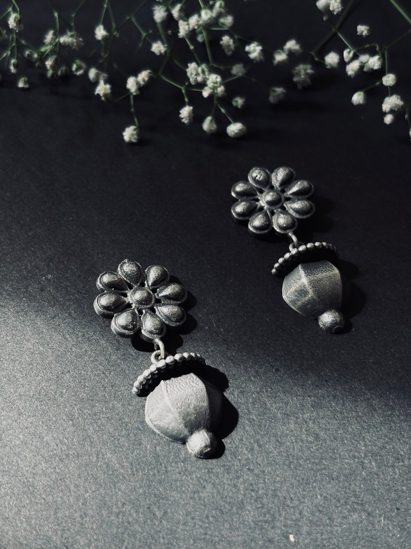 Flora Bell shaped oxidized earrings