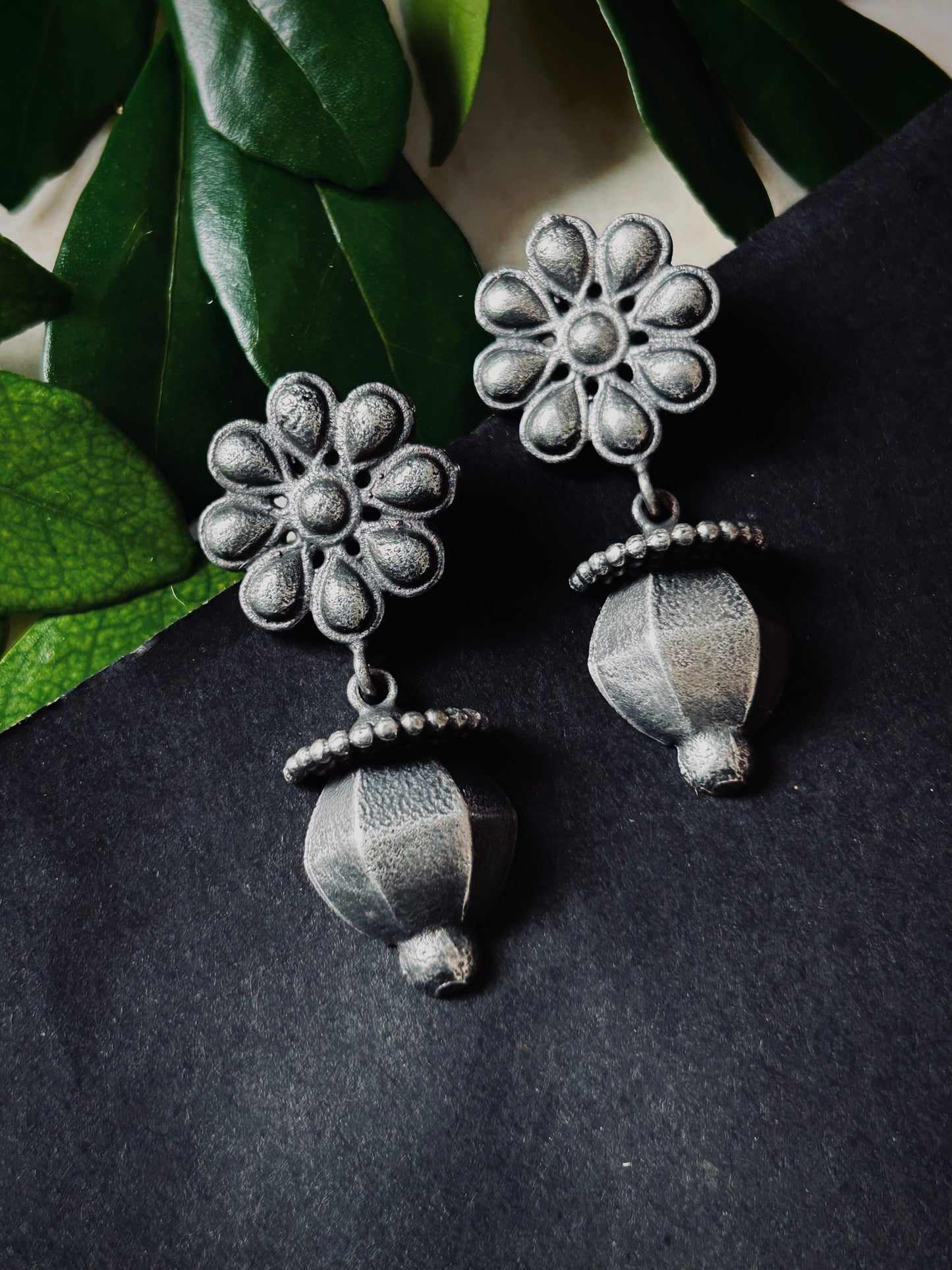 Flora Bell shaped oxidized earrings